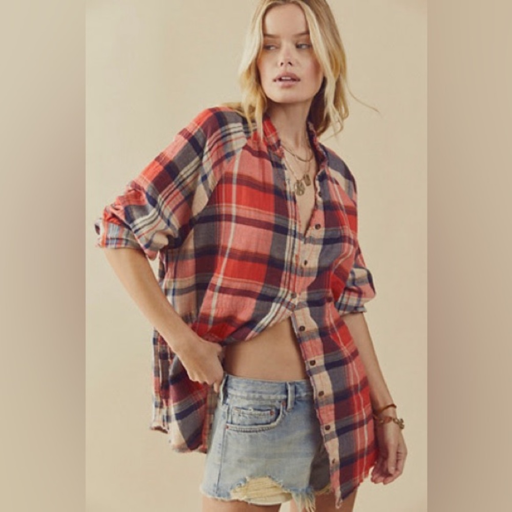 Free People Summer Daydream Spring Plaid Top in Tigers Red